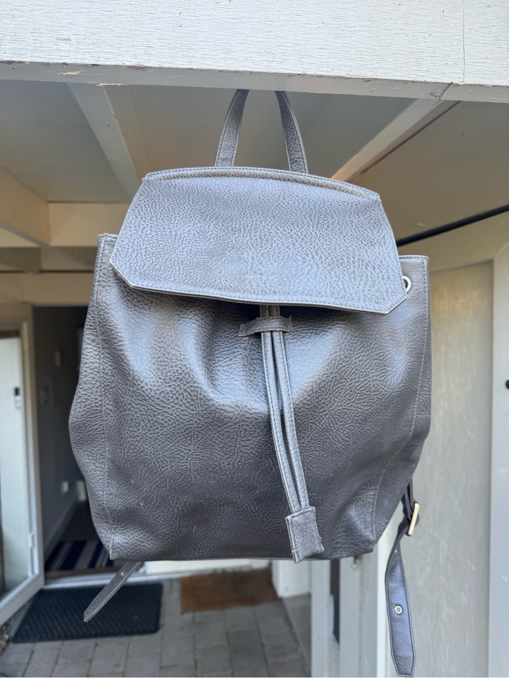 Matt & Nat Gray Faux-Leather Drawstring Backpack